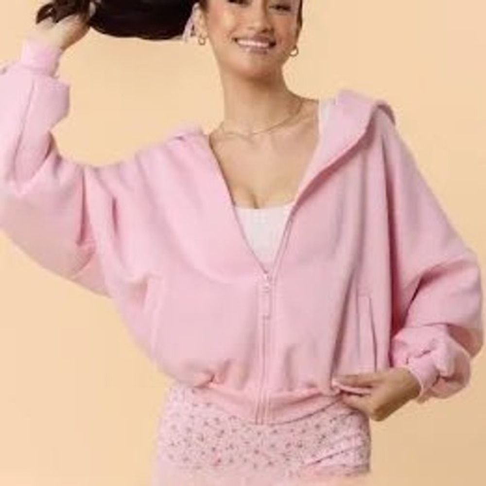 Blogilates Marshmallow Hoodie Light Pink Oversized Full Zip Sweatshirt 2X NWT